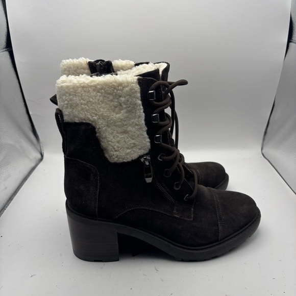 Marc Fisher Lansly Brown Lace-Up Booties Fur Lining Size 9 - Picture 3 of 11